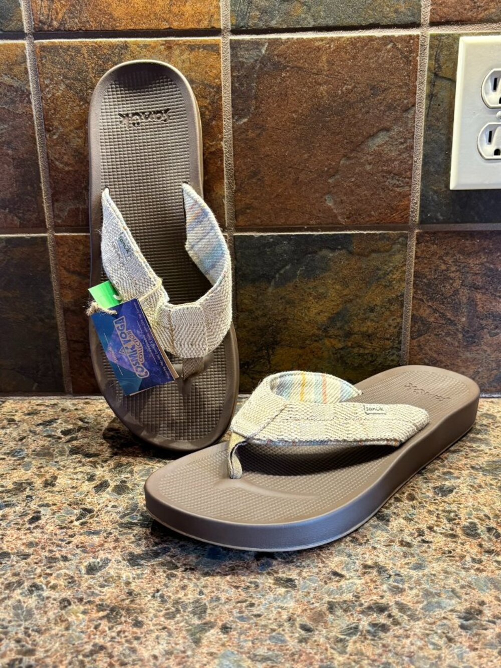 New NWT Sanuk Men's Cosmic Yoga Mat Hemp Flip Flop 11 Brown 1139392 NAT